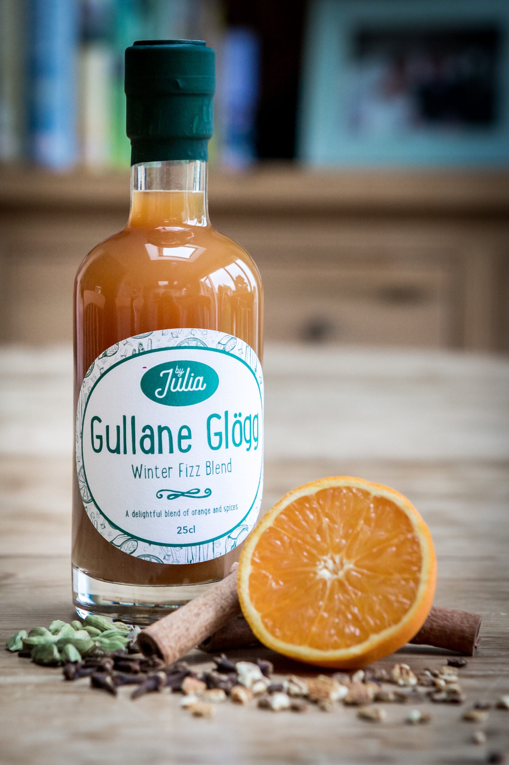Bottle of Gullane Glogg Winter Fizz Blend with orange and cinnamon